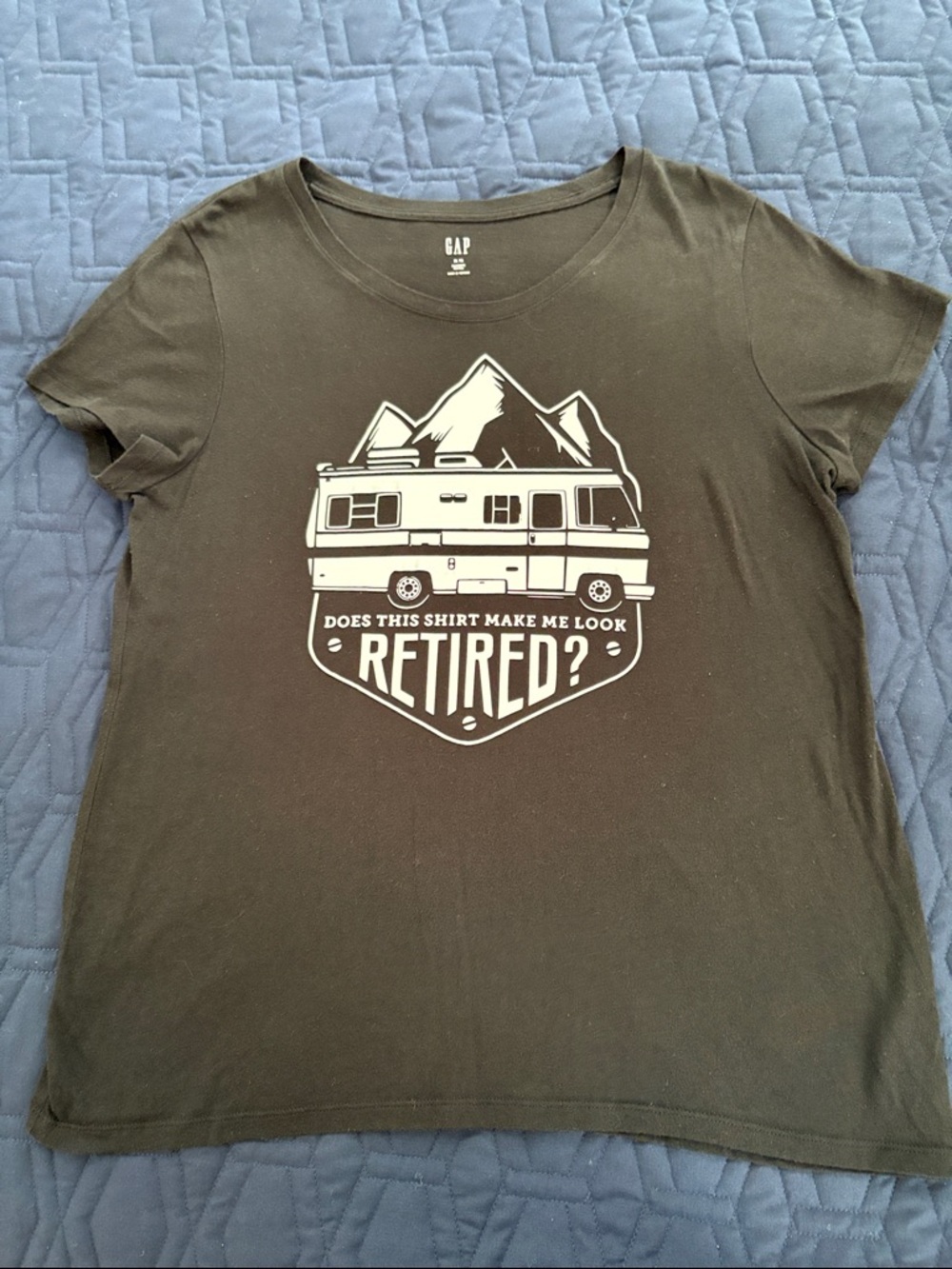 GAP Black “Does this shirt make me look retired” shirt